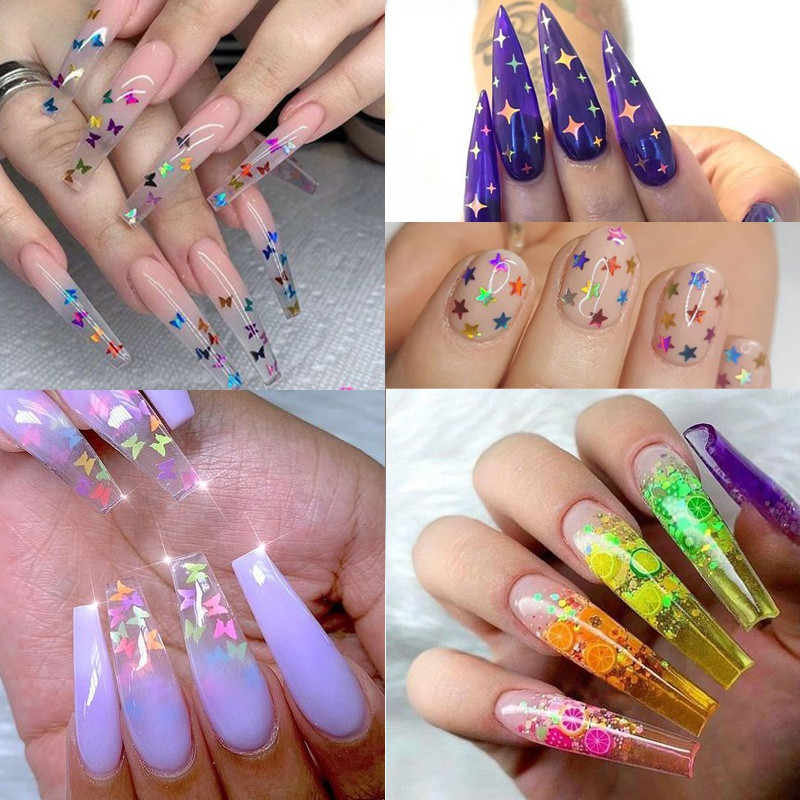 1 kutija Fluorescencija u obliku leptira Nail Art Svjetlucave pahuljice 3D šarene šljokice Lak za manikuru Ukrasi za nokte