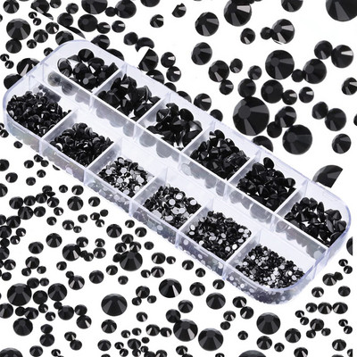 1000 gab. Valentīndienas SARKANS Rhinestone 12 Grid FlatBack jaukta izmēra nagu kristāls DIY bez labošanas 3D sarkans manikīrs Diamond ZB-2023