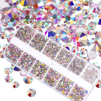 1000 gab. Valentīndienas SARKANS Rhinestone 12 Grid FlatBack jaukta izmēra nagu kristāls DIY bez labošanas 3D sarkans manikīrs Diamond ZB-2023