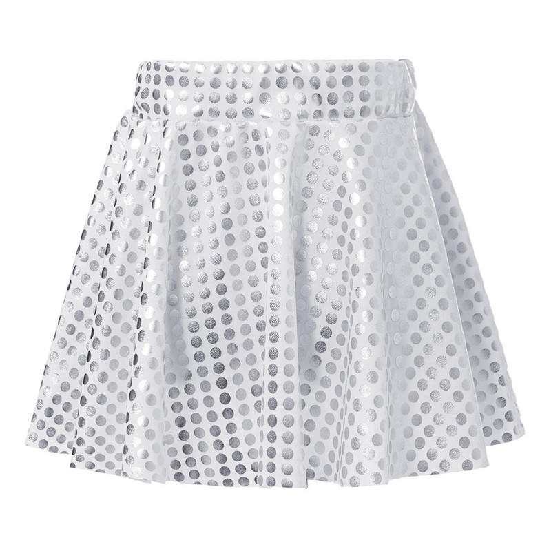 Bērni, meitenes, spīdīgi metāliski deju mini svārki, mūsdienīgi džeza hiphopa ielu deju kostīmi, elastīgi vidukļa svārki, slidošanas priekšnesums