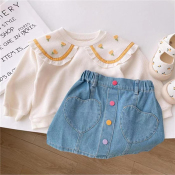 Καλοκαιρινή μόδα Casual Γλυκιές παιδικές φούστες για μωρά τζιν μπλε βολάν με κουμπί Ελαστική μέση Μίνι φούστες σε γραμμή Α 1-6Y