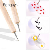 1PC Dual Heads Koka Punktu pildspalva Rhinestones Gem Crystal Picker Nail Art UV Gel Glezniecība Reljefs Dotter Manikīrs DIY Dot Tool
