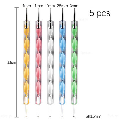 1PC Dual Heads Koka Punktu pildspalva Rhinestones Gem Crystal Picker Nail Art UV Gel Glezniecība Reljefs Dotter Manikīrs DIY Dot Tool