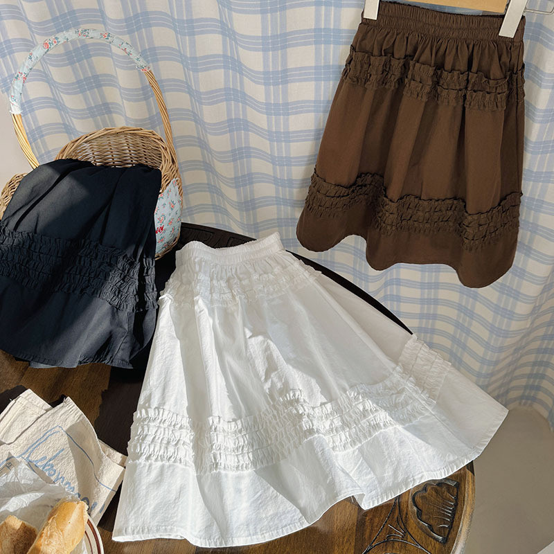 Korejiešu meitenes retro kokvilnas svārki 2024. gada pavasara/vasaras modes pussvārki, bērnu gadījuma princeses svārki, elastīga jostasvieta.