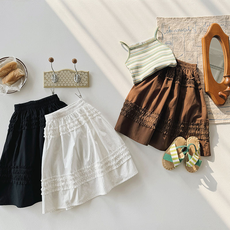 Korejiešu meitenes retro kokvilnas svārki 2024. gada pavasara/vasaras modes pussvārki, bērnu gadījuma princeses svārki, elastīga jostasvieta.