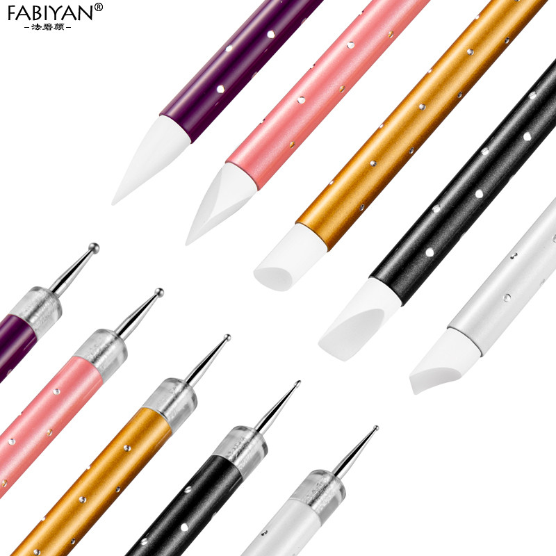 Manikűr eszközök köröm ecset pontozó toll strassz szilikon akril 5db faragó szobor