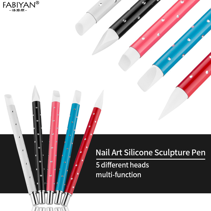 Manikűr eszközök köröm ecset pontozó toll strassz szilikon akril 5db faragó szobor