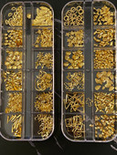 Zlatni metalni ukrasi za nitne 12 stilova/kutija zakovica s perlama u obliku mjeseca i sunca metalik 3D privjesak za nokte Zlatna i srebrna zakovica za dodatke za nail art