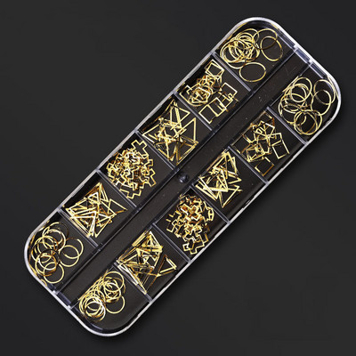 Zlatni metalni ukrasi za nitne 12 stilova/kutija zakovica s perlama u obliku mjeseca i sunca metalik 3D privjesak za nokte Zlatna i srebrna zakovica za dodatke za nail art