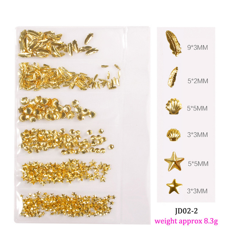 Zlatni metalni ukrasi za nitne 12 stilova/kutija zakovica s perlama u obliku mjeseca i sunca metalik 3D privjesak za nokte Zlatna i srebrna zakovica za dodatke za nail art