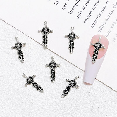 10 komada Gothic Punk Style Nail Art Charms Antikno srebrna legura Isusov katolički križ Dodaci Devilski anđeoski ukrasi za nokte