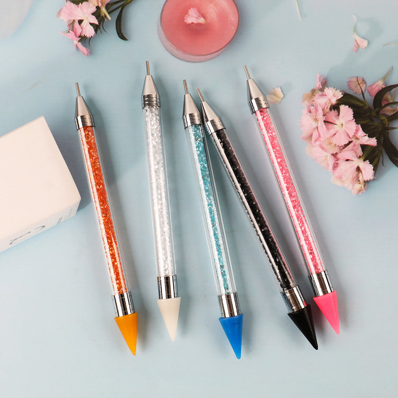 Divu galviņu akrila nagu urbjmašīnas krītiņi, pašlīmējošie saspraudes pildspalva Metāla punktveida pildspalvas instrumenti cauruļu ņemšanai nagu strēles