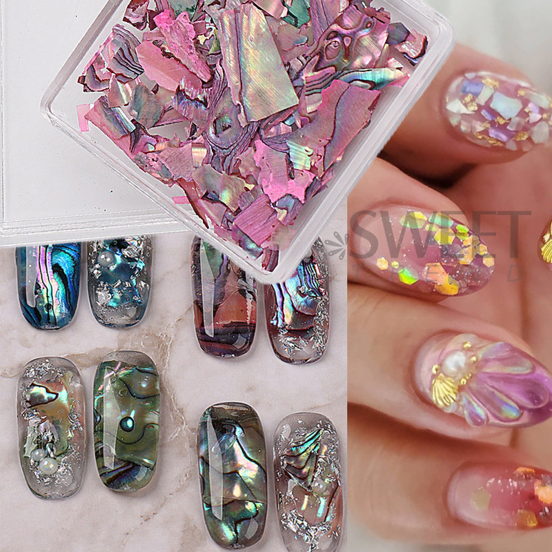 Nepravilna prirodna tekstura morske školjke Tanka kriška morskog uha Privjesci Paleta pahuljica Nail Art Šljokice DIY Naljepnice za manikuru Savjet Ljepota