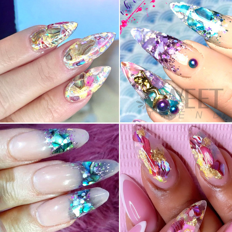 Nepravilna prirodna tekstura morske školjke Tanka kriška morskog uha Privjesci Paleta pahuljica Nail Art Šljokice DIY Naljepnice za manikuru Savjet Ljepota