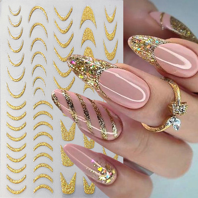 Metāla līnijas nagu uzlīmes 3D sudraba zelta ērkšķi vīnogulāju līknes svītru līnijas lentes virpuļslīdņi manikīra līmējošas gēla nagu mākslas uzlīmes