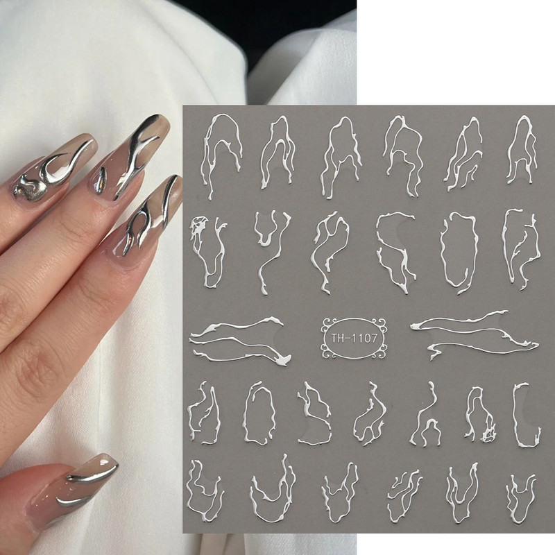 Metāla līnijas nagu uzlīmes 3D sudraba zelta ērkšķi vīnogulāju līknes svītru līnijas lentes virpuļslīdņi manikīra līmējošas gēla nagu mākslas uzlīmes