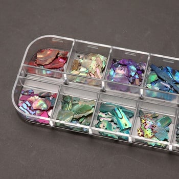 12 решетки Abalone Sea Shell за нокти Холографско огледало Nail Art Glitter Flakes Rainbow Mermaid Неправилни пайети Маникюр Декор