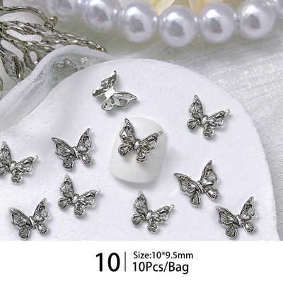 10 gab./maisiņa materiāls Zelta Sudraba Zvaigzne tauriņa formas Nagu Rhinestone Jaukti 3D Nagu rotājumi DIY nagu mākslas piekariņi Aksesuāri