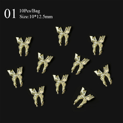 10 gab./maisiņa materiāls Zelta Sudraba Zvaigzne tauriņa formas Nagu Rhinestone Jaukti 3D Nagu rotājumi DIY nagu mākslas piekariņi Aksesuāri