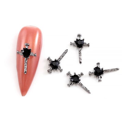 10Gb Helovīna retro tumšā stila nagu piekariņi 3D sakausējuma sirds nagu mākslas aksesuāri Cross Skull zirnekļa čūskas dārgakmeņi biedējošās nagu daļas