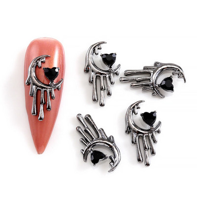 10Gb Helovīna retro tumšā stila nagu piekariņi 3D sakausējuma sirds nagu mākslas aksesuāri Cross Skull zirnekļa čūskas dārgakmeņi biedējošās nagu daļas