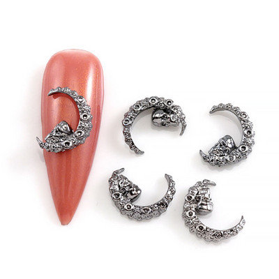 10Gb Helovīna retro tumšā stila nagu piekariņi 3D sakausējuma sirds nagu mākslas aksesuāri Cross Skull zirnekļa čūskas dārgakmeņi biedējošās nagu daļas