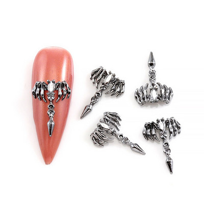 10Gb Helovīna retro tumšā stila nagu piekariņi 3D sakausējuma sirds nagu mākslas aksesuāri Cross Skull zirnekļa čūskas dārgakmeņi biedējošās nagu daļas