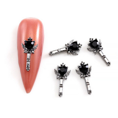 10Gb Helovīna retro tumšā stila nagu piekariņi 3D sakausējuma sirds nagu mākslas aksesuāri Cross Skull zirnekļa čūskas dārgakmeņi biedējošās nagu daļas