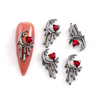 10Gb Helovīna retro tumšā stila nagu piekariņi 3D sakausējuma sirds nagu mākslas aksesuāri Cross Skull zirnekļa čūskas dārgakmeņi biedējošās nagu daļas