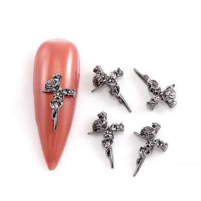 10Gb Helovīna retro tumšā stila nagu piekariņi 3D sakausējuma sirds nagu mākslas aksesuāri Cross Skull zirnekļa čūskas dārgakmeņi biedējošās nagu daļas