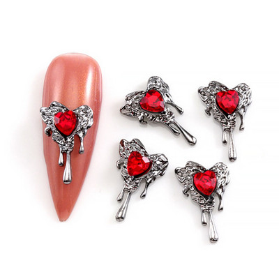 10Gb Helovīna retro tumšā stila nagu piekariņi 3D sakausējuma sirds nagu mākslas aksesuāri Cross Skull zirnekļa čūskas dārgakmeņi biedējošās nagu daļas