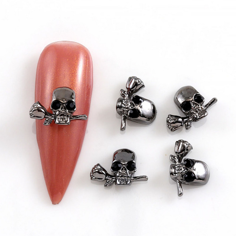 10Gb Helovīna retro tumšā stila nagu piekariņi 3D sakausējuma sirds nagu mākslas aksesuāri Cross Skull zirnekļa čūskas dārgakmeņi biedējošās nagu daļas