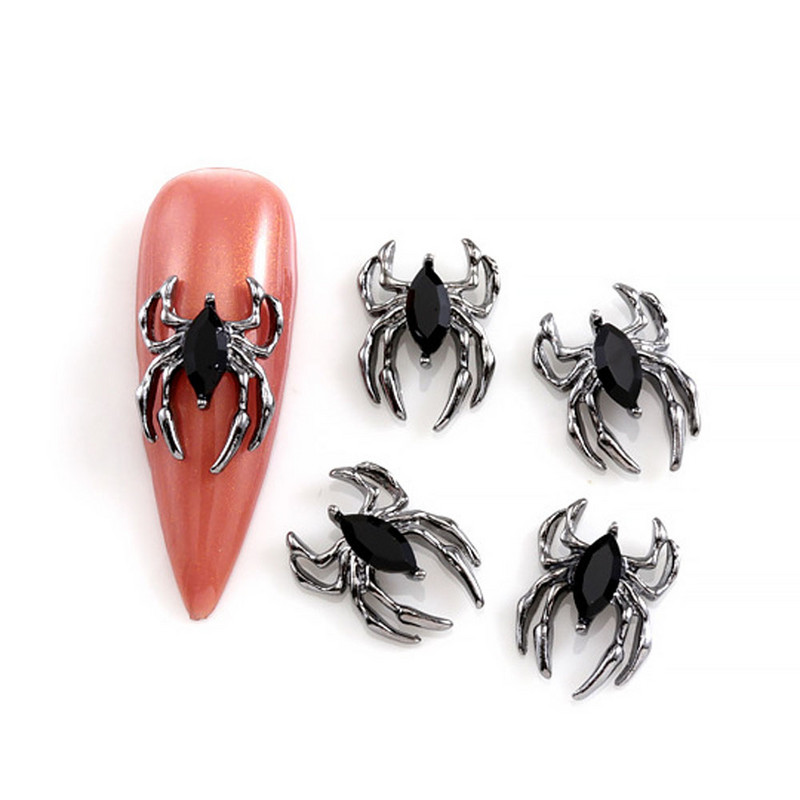 10Gb Helovīna retro tumšā stila nagu piekariņi 3D sakausējuma sirds nagu mākslas aksesuāri Cross Skull zirnekļa čūskas dārgakmeņi biedējošās nagu daļas
