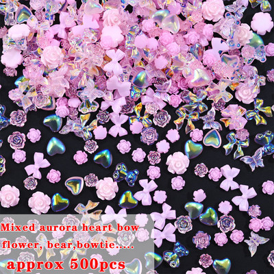 600gb. Zieds/Sirds/Tauriņš/Lācis/Rinestone jaukti nagu rotājumi nejauši iepakoti cute Bowknow mīlestības karikatūras piekariņi lielapjoma cena