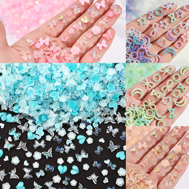 600gb. Zieds/Sirds/Tauriņš/Lācis/Rinestone jaukti nagu rotājumi nejauši iepakoti cute Bowknow mīlestības karikatūras piekariņi lielapjoma cena