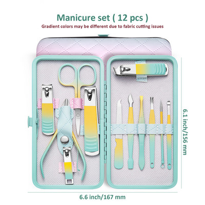 Gradienta krāsas 7-18gab Manikīra komplekts Pedikīra komplekti Nagu griezējs Nerūsējošais tērauds Profesionāli nagu griezējinstrumenti Ceļojumu futrāļu komplekts