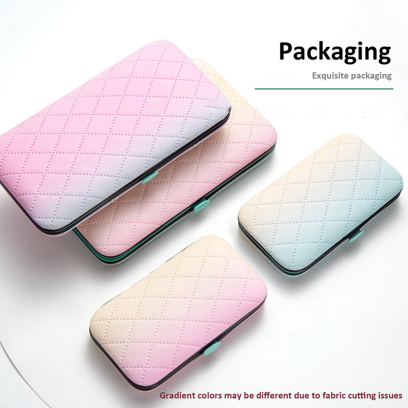 Gradienta krāsas 7-18gab Manikīra komplekts Pedikīra komplekti Nagu griezējs Nerūsējošais tērauds Profesionāli nagu griezējinstrumenti Ceļojumu futrāļu komplekts