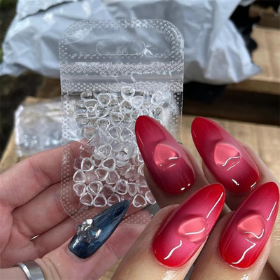 100 τμχ Clear Crystal Rhinestones Κοσμήματα 3D Love Heart Nail Charm για Διακόσμηση Nail Art Clear Resin Ανταλλακτικά νυχιών Valentine`s Day