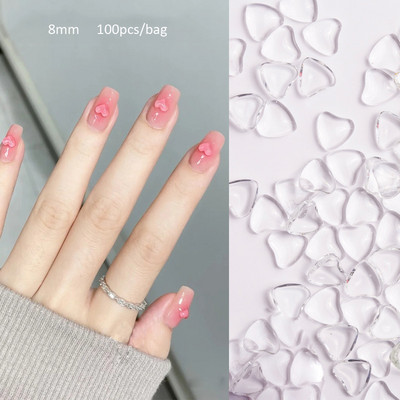 100 komada nakita s prozirnim kristalima i dijamantima, 3D ljubavno srce, šarm za nokte za ukrašavanje noktiju prozirnom smolom, dijelovi noktiju za Valentinovo