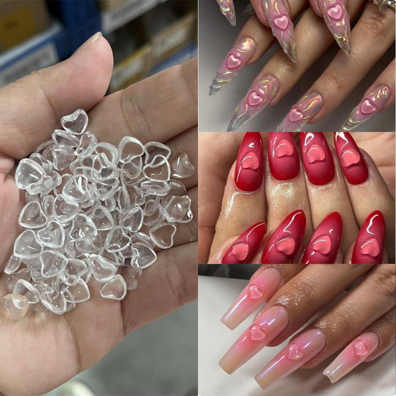 100 komada nakita s prozirnim kristalima i dijamantima, 3D ljubavno srce, šarm za nokte za ukrašavanje noktiju prozirnom smolom, dijelovi noktiju za Valentinovo