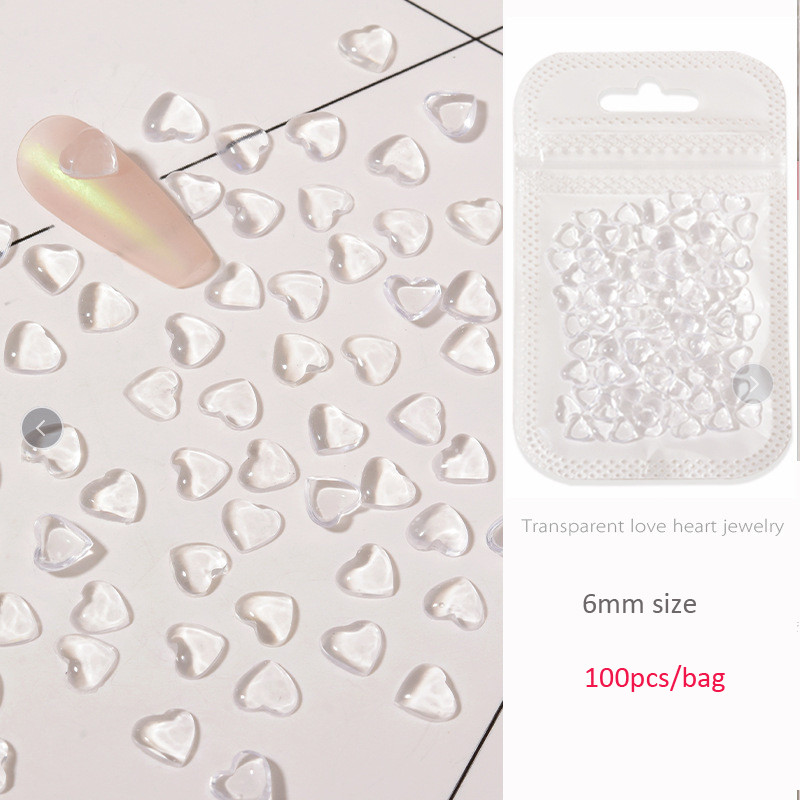 100 komada nakita s prozirnim kristalima i dijamantima, 3D ljubavno srce, šarm za nokte za ukrašavanje noktiju prozirnom smolom, dijelovi noktiju za Valentinovo