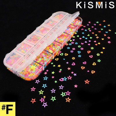 1 kaste fluorescences tauriņa formas nagu mākslas mirdzošas pārslas 3D krāsaini fliteļi, lakas manikīrs nagu dekorēšana