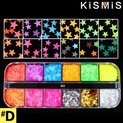 1 kaste fluorescences tauriņa formas nagu mākslas mirdzošas pārslas 3D krāsaini fliteļi, lakas manikīrs nagu dekorēšana