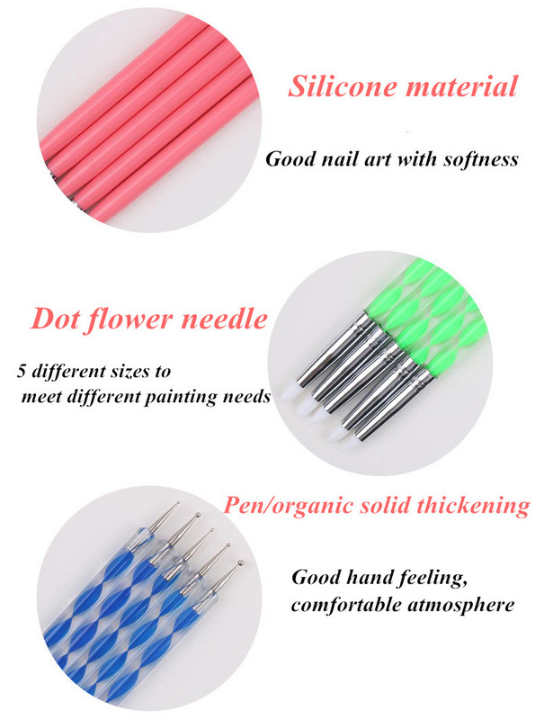 5 tk/SetNail Art Line Painting Pen 3D Tips Akrüül UV geelpintslid kunsti silikoonpliiats mõlemas otsas Maniküüri tööriist