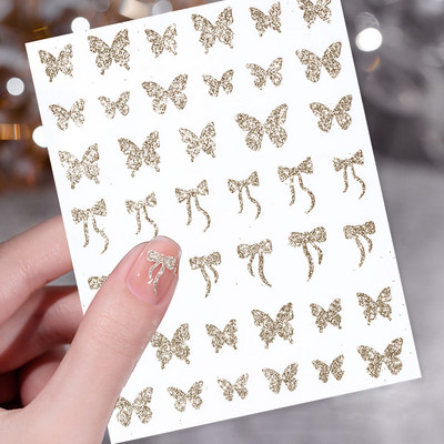 Autocolant 3D pentru unghii cu fluture din metal argintiu Fluturi alb negru Adeziv Slider Wraps Manichiura Gel Polish Decalcomanie