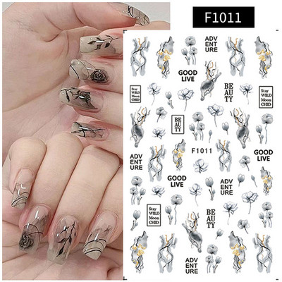 Autocolant 3D pentru unghii cu fluture din metal argintiu Fluturi alb negru Adeziv Slider Wraps Manichiura Gel Polish Decalcomanie