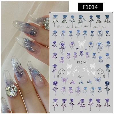Autocolant 3D pentru unghii cu fluture din metal argintiu Fluturi alb negru Adeziv Slider Wraps Manichiura Gel Polish Decalcomanie