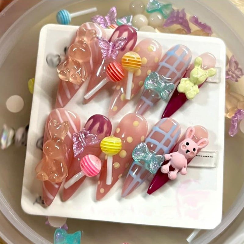 20 de bucăți colorate Kawaii Acadele Design Nail Art Charms 3D rășină acrilică Ornament de desene animate Decoratiuni pentru unghii Bomboane Accesorii DIY