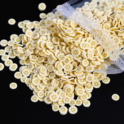 1000 gab. Jauktas 3D augļu šķēles nagu piekariņi Polimēru māls, DIY modeļi Šķēles citrona nagu mākslas dekors Mīksta māla lakas manikīra piederumi