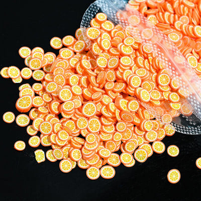 1000 gab. Jauktas 3D augļu šķēles nagu piekariņi Polimēru māls, DIY modeļi Šķēles citrona nagu mākslas dekors Mīksta māla lakas manikīra piederumi